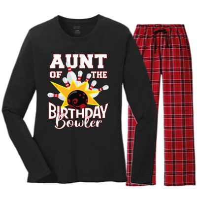 Aunt Of The Birthday Bowler Bowling Party Women's Long Sleeve Flannel Pajama Set 