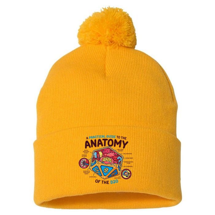 Anatomy Of The D20 Polyhedral 20 Sided Dice Funny RPG Pom Pom 12in Knit Beanie