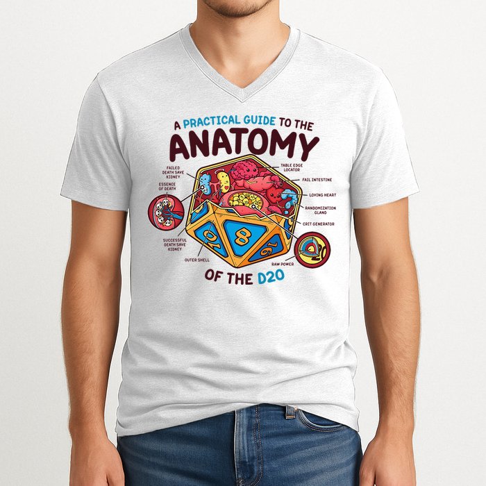 Anatomy Of The D20 Polyhedral 20 Sided Dice Funny RPG V-Neck T-Shirt