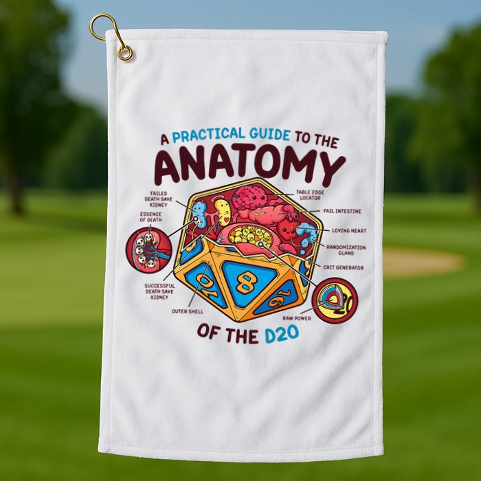 Anatomy Of The D20 Polyhedral 20 Sided Dice Funny RPG Golf Towel