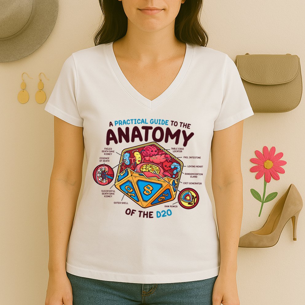 Anatomy Of The D20 Polyhedral 20 Sided Dice Funny RPG Women's V-Neck T-Shirt