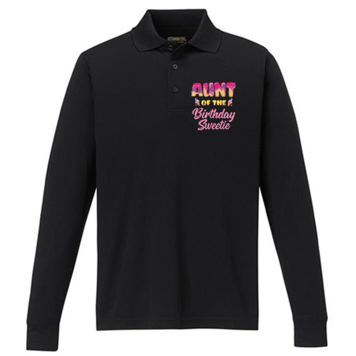 Aunt Of The Birthday Sweetie Ice Cream Birthday Performance Long Sleeve Polo