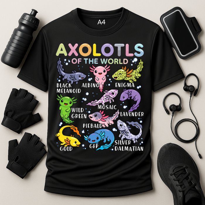 Axolotls Of The World Axolotl Kawaii Animals Salamander Performance Shirt