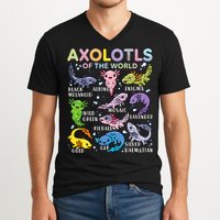 Axolotls Of The World Axolotl Kawaii Animals Salamander V-Neck T-Shirt