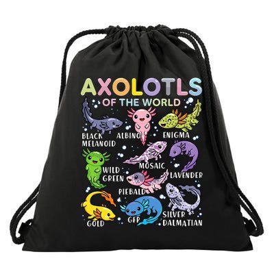 Axolotls Of The World Axolotl Kawaii Animals Salamander Drawstring Bag