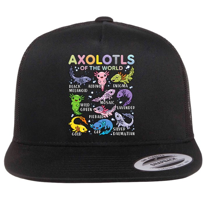 Axolotls Of The World Axolotl Kawaii Animals Salamander Flatbill Hat