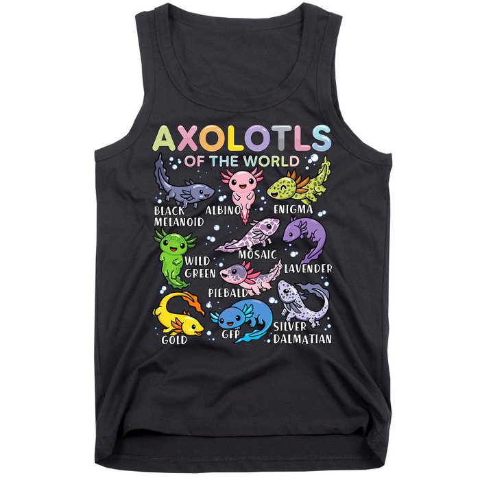 Axolotls Of The World Axolotl Kawaii Animals Salamander Tank Top