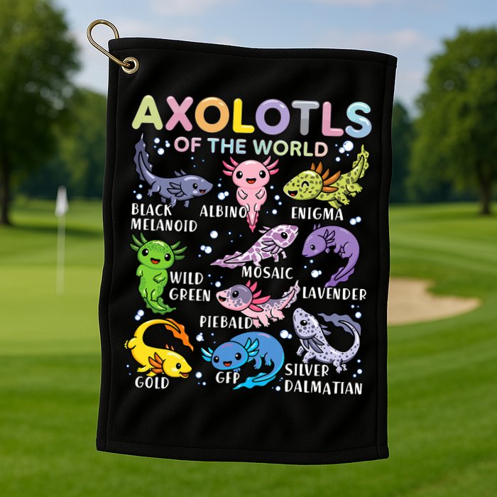 Axolotls Of The World Axolotl Kawaii Animals Salamander Golf Towel