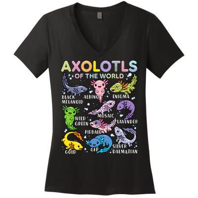Axolotls Of The World Axolotl Kawaii Animals Salamander Women's V-Neck T-Shirt