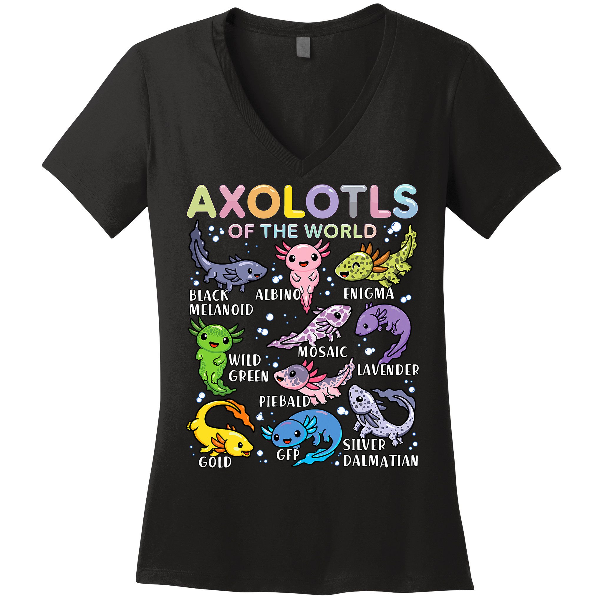 Axolotls Of The World Axolotl Kawaii Animals Salamander Women's V-Neck T-Shirt