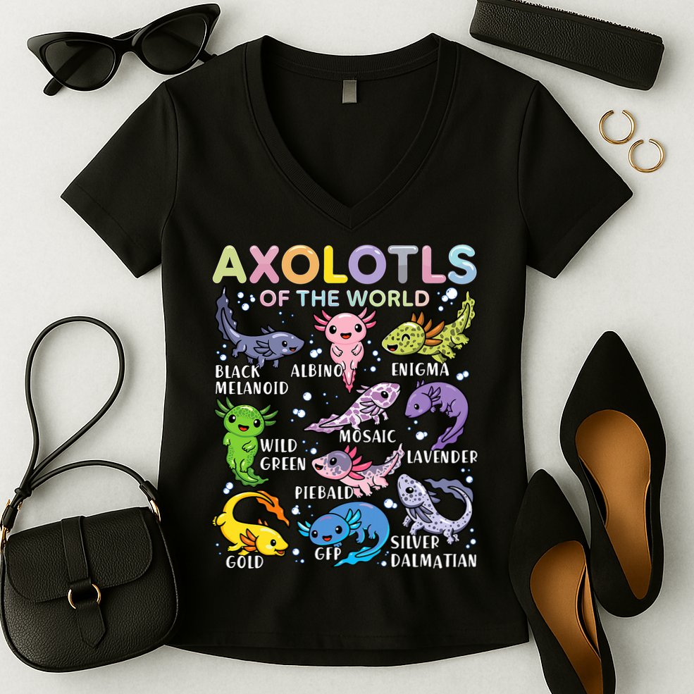 Axolotls Of The World Axolotl Kawaii Animals Salamander Women's V-Neck T-Shirt