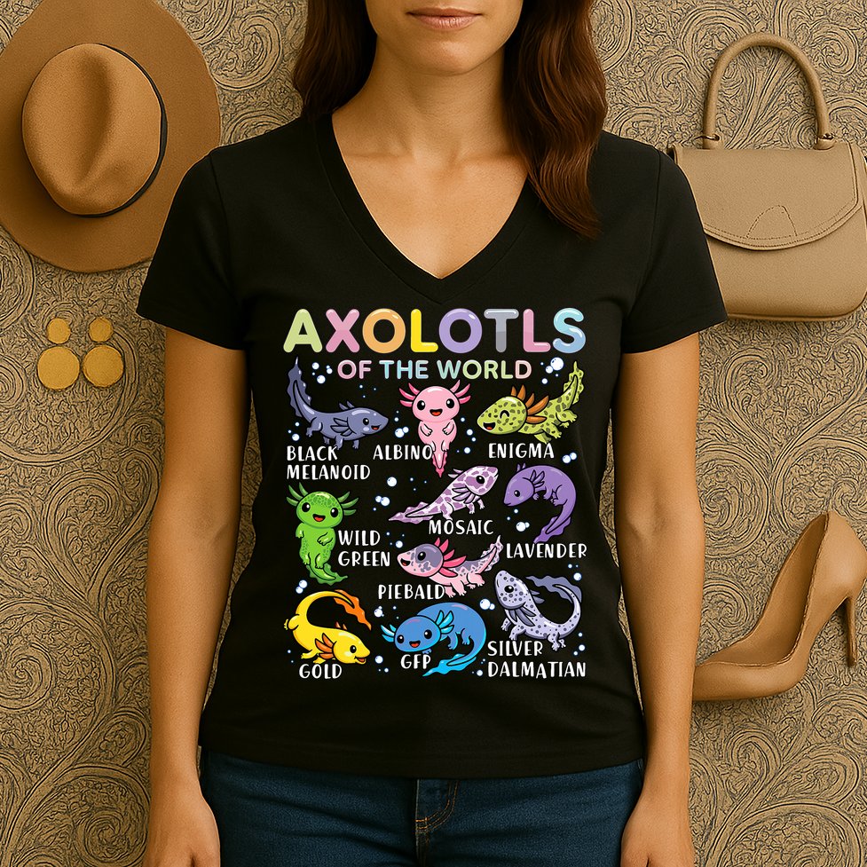 Axolotls Of The World Axolotl Kawaii Animals Salamander Women's V-Neck T-Shirt