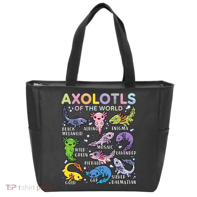 Axolotls Of The World Axolotl Kawaii Animals Salamander Zip Tote Bag