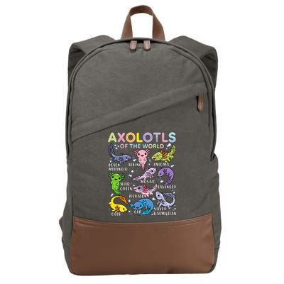 Axolotls Of The World Axolotl Kawaii Animals Salamander Cotton Canvas Backpack