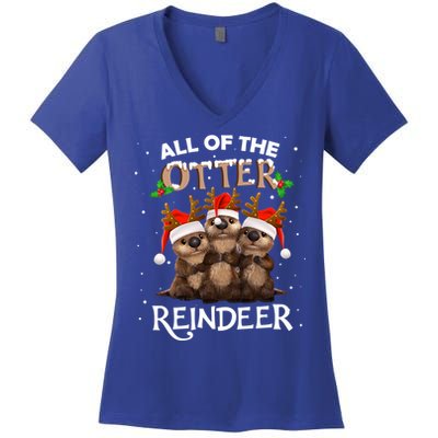All Of The Otter Reindeer Christmas Funny Cute Gift Women's V-Neck T-Shirt