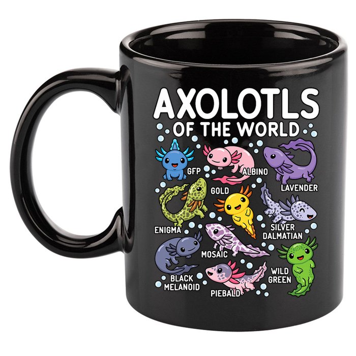 Axolotls Of The World Cute Kawaii Axolotl 11oz C Handle Ceramic Mug