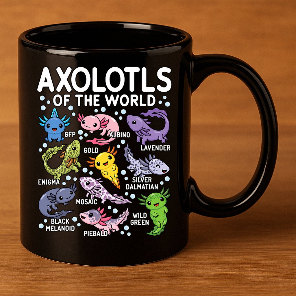 Axolotls Of The World Cute Kawaii Axolotl 11oz C Handle Ceramic Mug