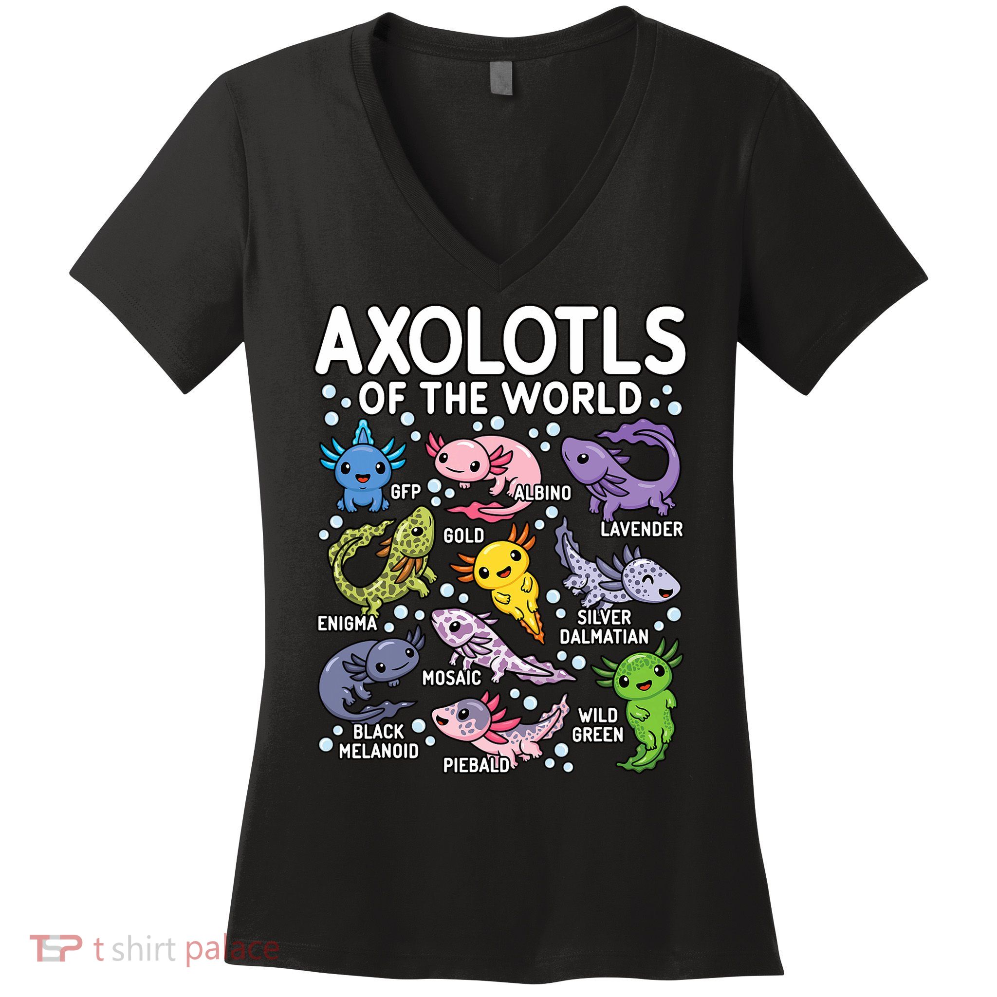 Axolotls Of The World Cute Kawaii Axolotl Women's V-Neck T-Shirt