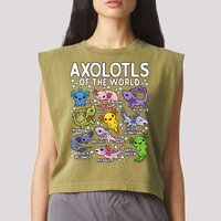 Axolotls Of The World Cute Kawaii Axolotl Garment-Dyed Women's Muscle Tee