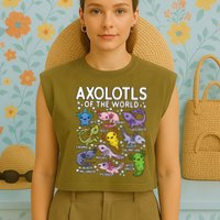 Axolotls Of The World Cute Kawaii Axolotl Garment-Dyed Women's Muscle Tee