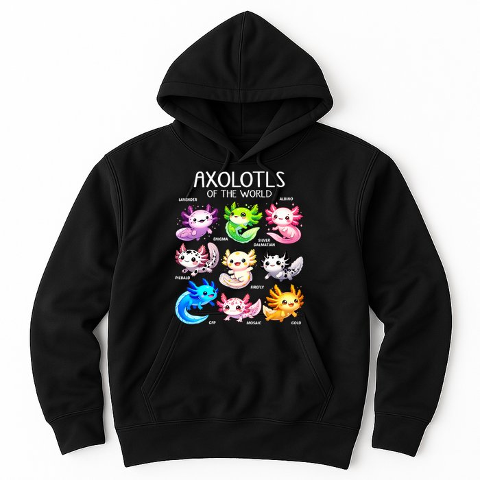 Axolotls Of The World Kawaii Types Of Axolotl Fish Amphibian Hoodie