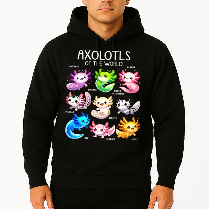 Axolotls Of The World Kawaii Types Of Axolotl Fish Amphibian Hoodie