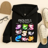 Axolotls Of The World Kawaii Types Of Axolotl Fish Amphibian Hoodie