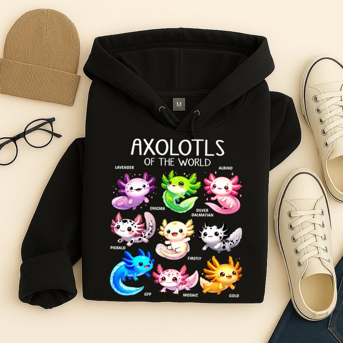 Axolotls Of The World Kawaii Types Of Axolotl Fish Amphibian Hoodie