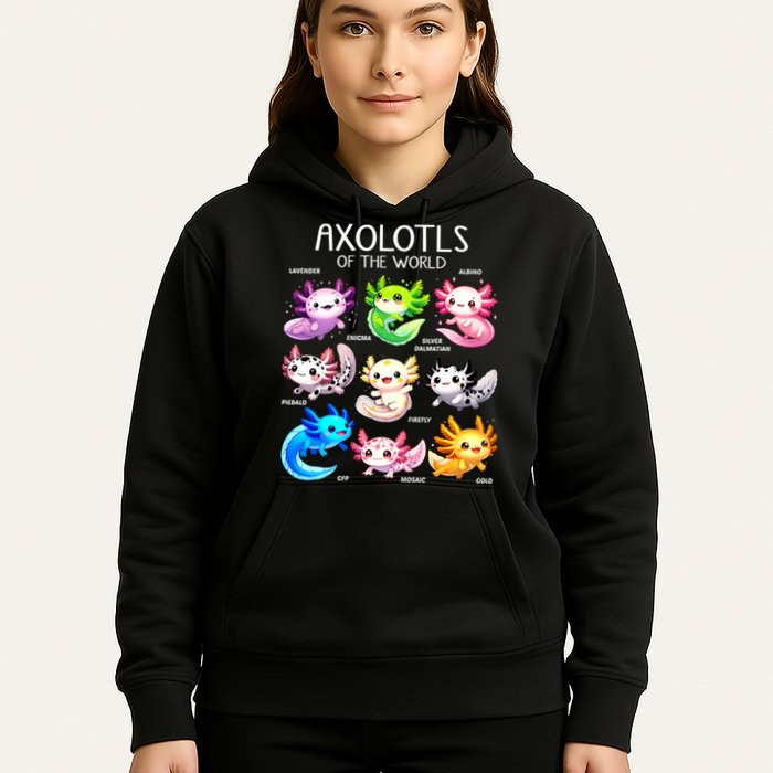 Axolotls Of The World Kawaii Types Of Axolotl Fish Amphibian Hoodie