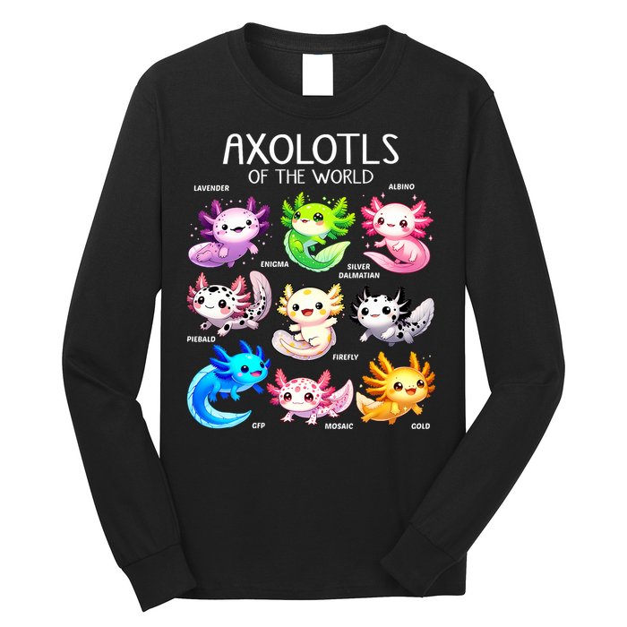 Axolotls Of The World Kawaii Types Of Axolotl Fish Amphibian Long Sleeve Shirt