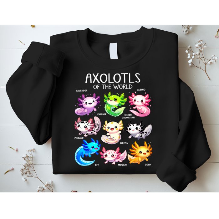 Axolotls Of The World Kawaii Types Of Axolotl Fish Amphibian Sweatshirt