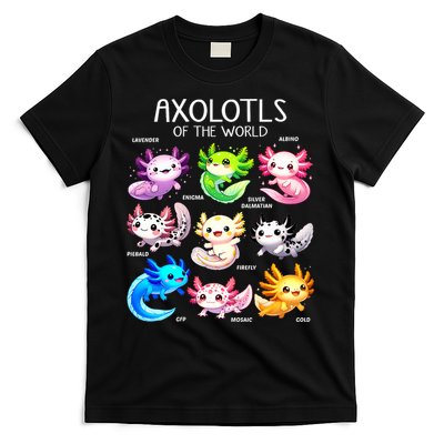 Axolotls Of The World Kawaii Types Of Axolotl Fish Amphibian T-Shirt