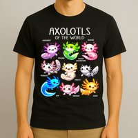 Axolotls Of The World Kawaii Types Of Axolotl Fish Amphibian T-Shirt