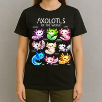 Axolotls Of The World Kawaii Types Of Axolotl Fish Amphibian T-Shirt