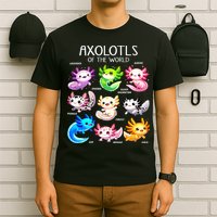 Axolotls Of The World Kawaii Types Of Axolotl Fish Amphibian T-Shirt