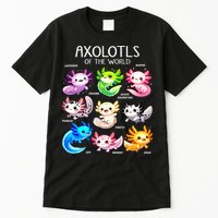 Axolotls Of The World Kawaii Types Of Axolotl Fish Amphibian Tall T-Shirt