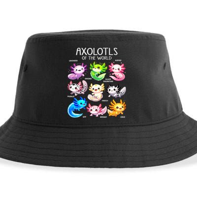 Axolotls Of The World Kawaii Types Of Axolotl Fish Amphibian Sustainable Bucket Hat