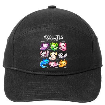 Axolotls Of The World Kawaii Types Of Axolotl Fish Amphibian 7-Panel Snapback Hat