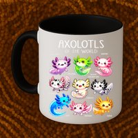 Axolotls Of The World Kawaii Types Of Axolotl Fish Amphibian Mug