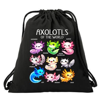 Axolotls Of The World Kawaii Types Of Axolotl Fish Amphibian Drawstring Bag