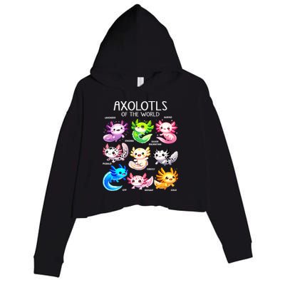 Axolotls Of The World Kawaii Types Of Axolotl Fish Amphibian Crop Fleece Hoodie