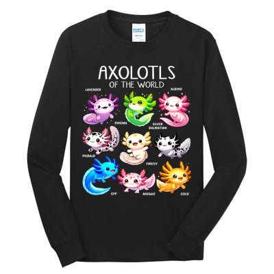 Axolotls Of The World Kawaii Types Of Axolotl Fish Amphibian Tall Long Sleeve T-Shirt