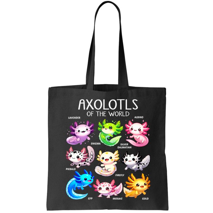Axolotls Of The World Kawaii Types Of Axolotl Fish Amphibian Bag
