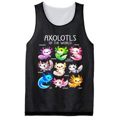 Axolotls Of The World Kawaii Types Of Axolotl Fish Amphibian Mesh Reversible Basketball Jersey Tank