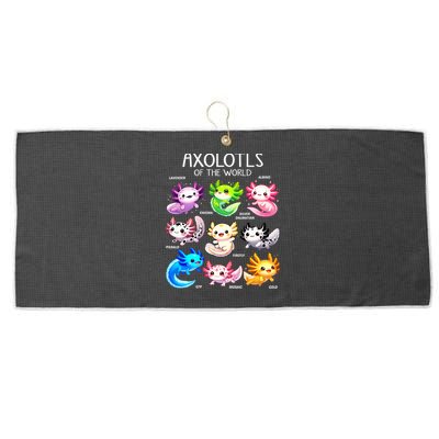 Axolotls Of The World Kawaii Types Of Axolotl Fish Amphibian Large Microfiber Waffle Golf Towel
