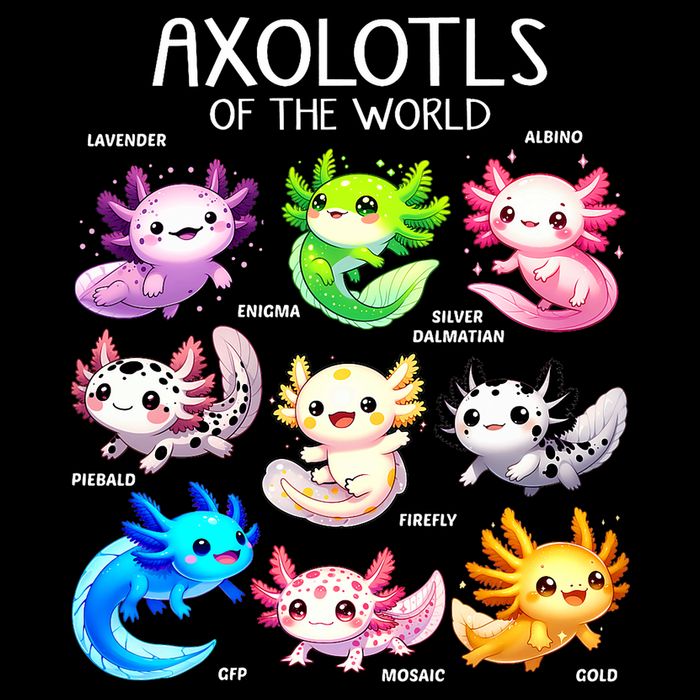 Axolotls Of The World Kawaii Types Of Axolotl Fish Amphibian Poster