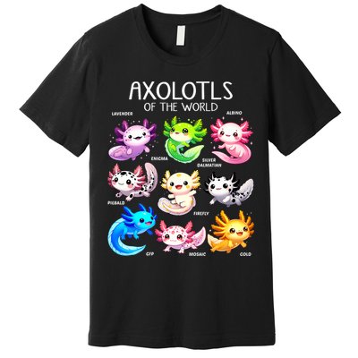 Axolotls Of The World Kawaii Types Of Axolotl Fish Amphibian Premium T-Shirt