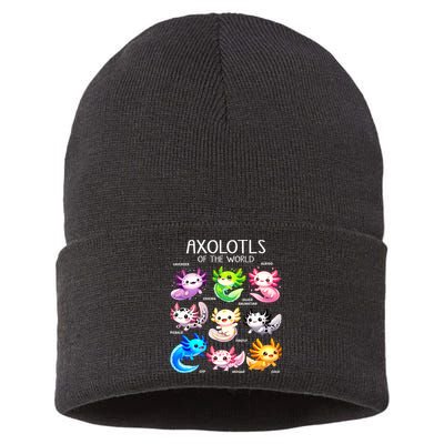 Axolotls Of The World Kawaii Types Of Axolotl Fish Amphibian Sustainable Knit Beanie
