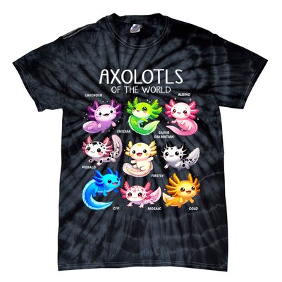 Axolotls Of The World Kawaii Types Of Axolotl Fish Amphibian Tie-Dye T-Shirt