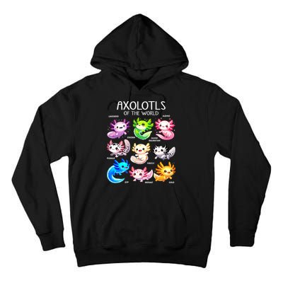 Axolotls Of The World Kawaii Types Of Axolotl Fish Amphibian Tall Hoodie